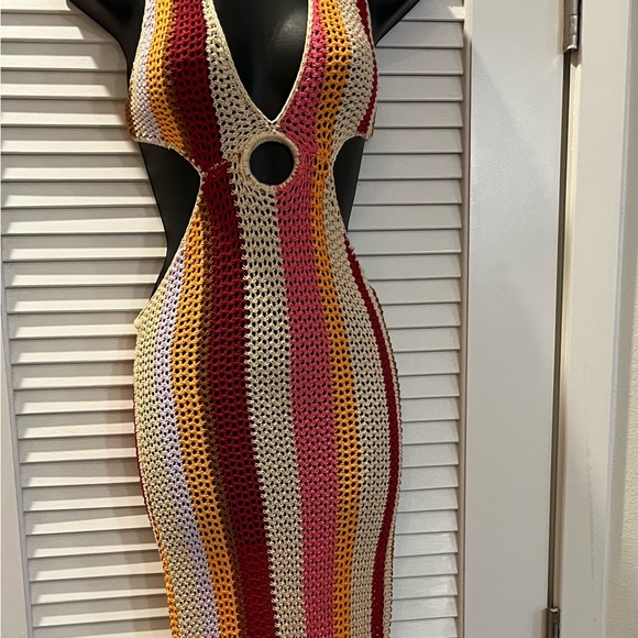 Unk Dresses & Skirts - Unk Crochet Maxi Dress in Red, Pink & Cream